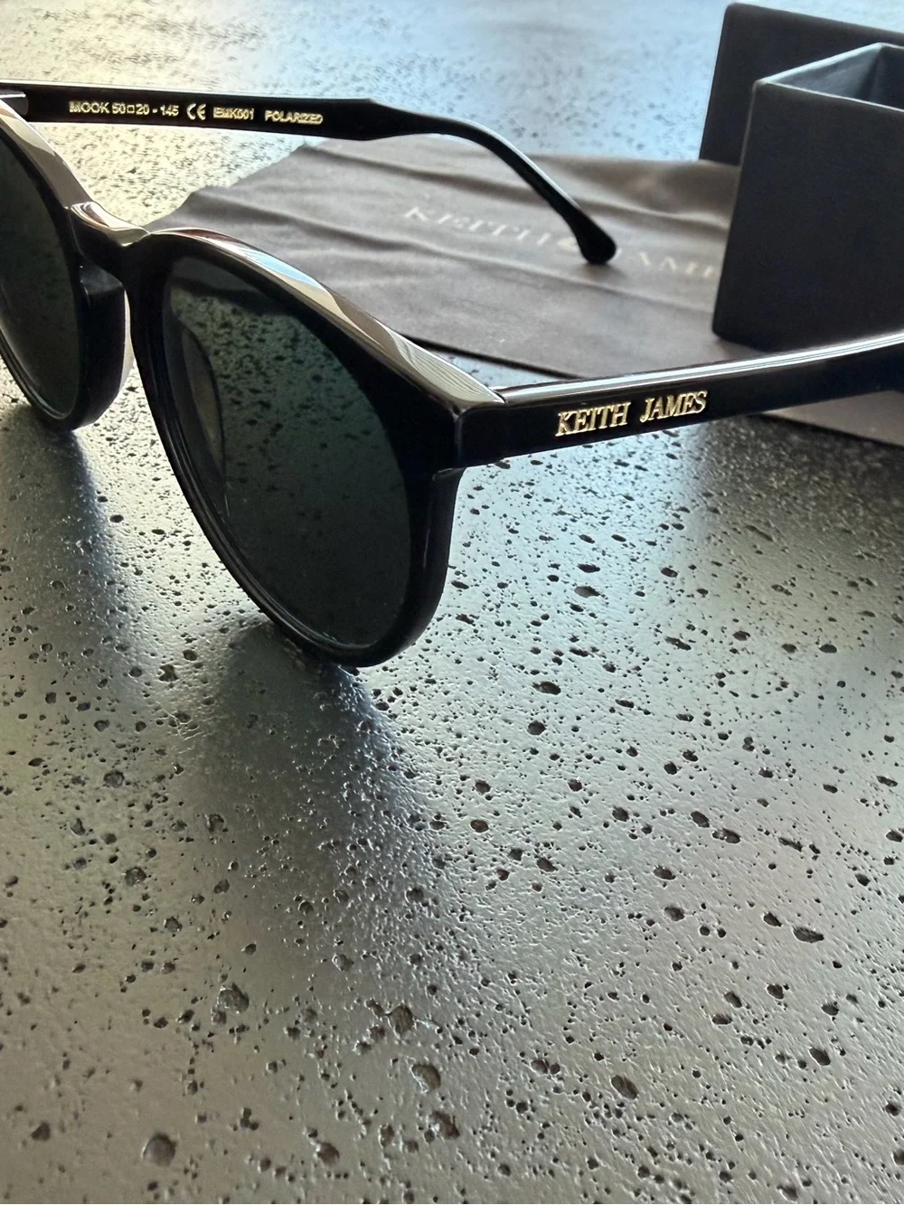 KEITH JAMES Moog Handmade in Italy Black Frames with Polarized Gray Lenses VGUC